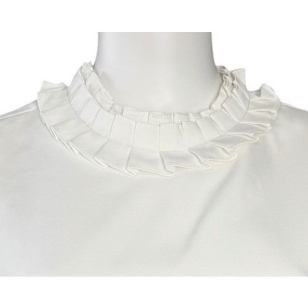 Bayo White Ruffle Neck Blouse Minimalist Clean Girl Preppy Chic Top Women L